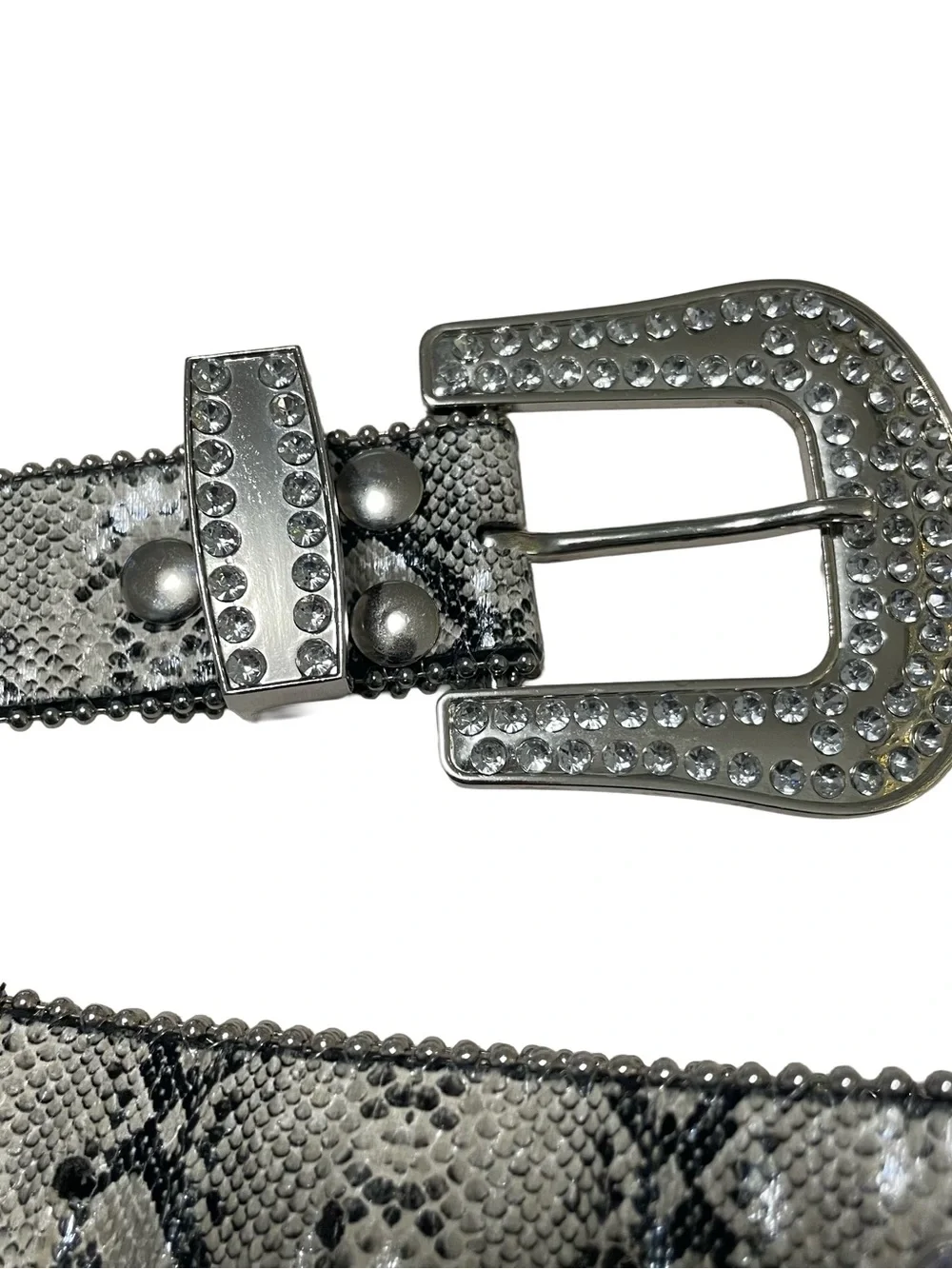 y2k Crystal-Embellished Snake Print Women's Belt - Silver